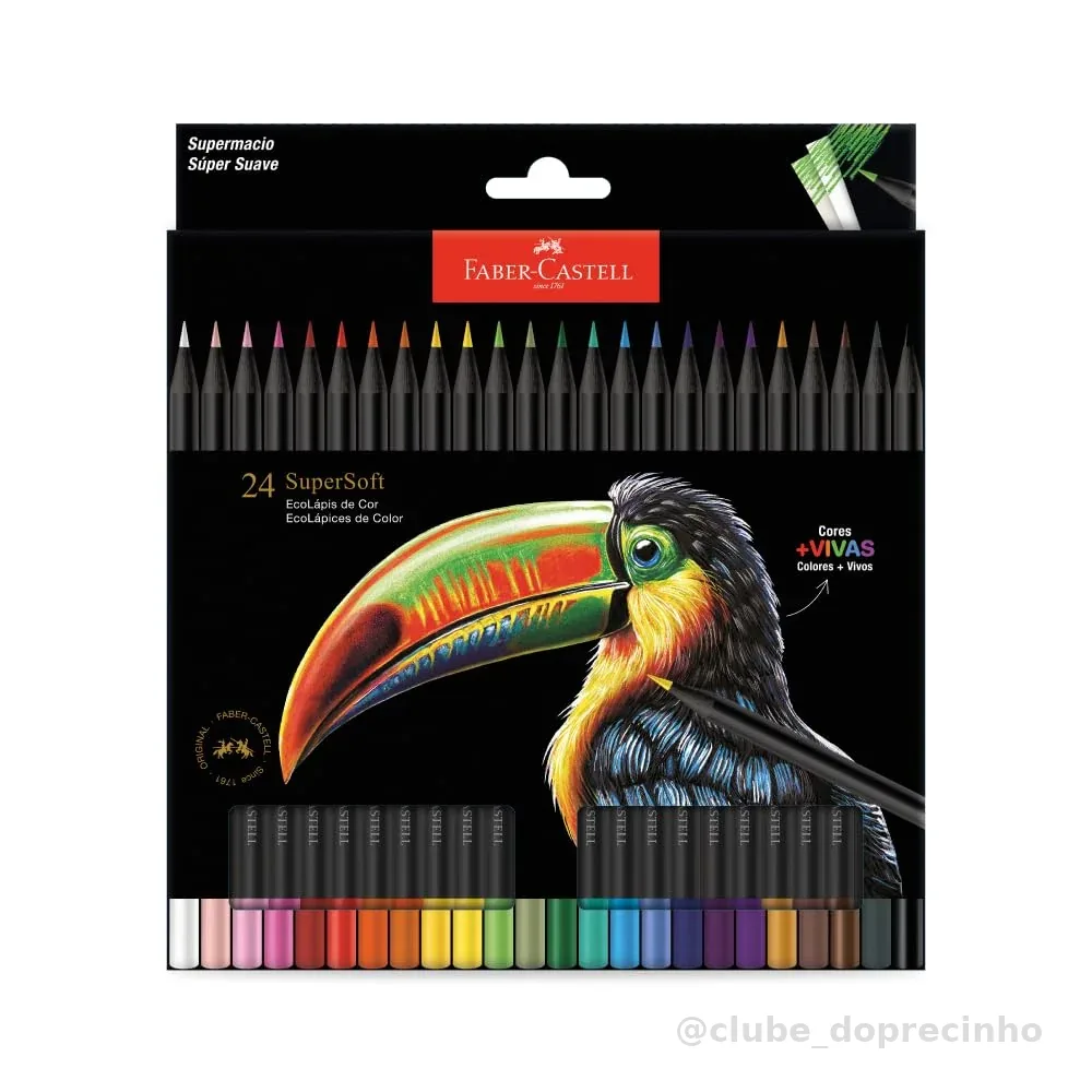 Faber-Castell Lápis De Cor Supersoft com 24 Cores - Ecolápis super mácio com cores mais vivas, excelente cobertura