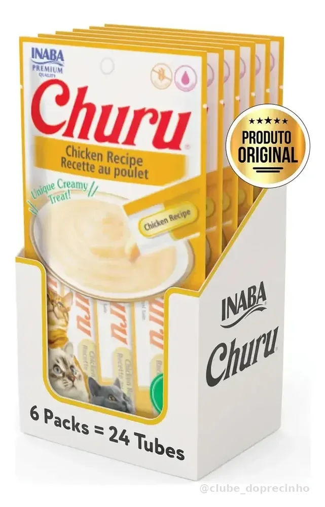 Kit 6 Unids Churu Gatos Sabor Frango 14g X 4 Total 24 Sachês