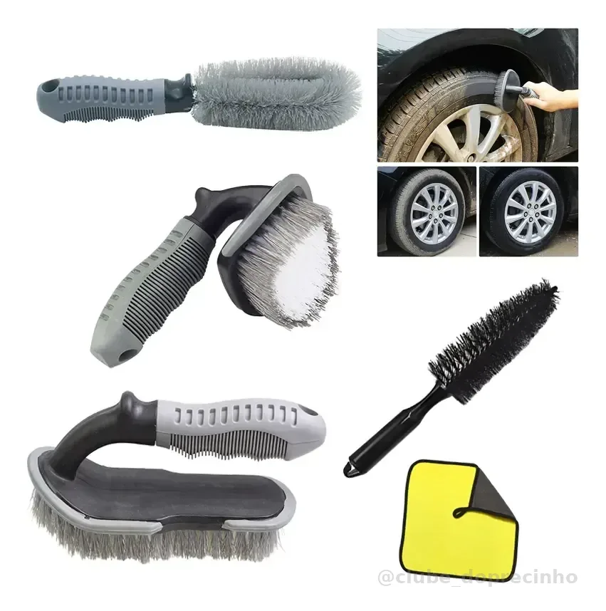 Kit De Escovas Para Limpeza Automotiva Moto Roda Pneu 4 Uni