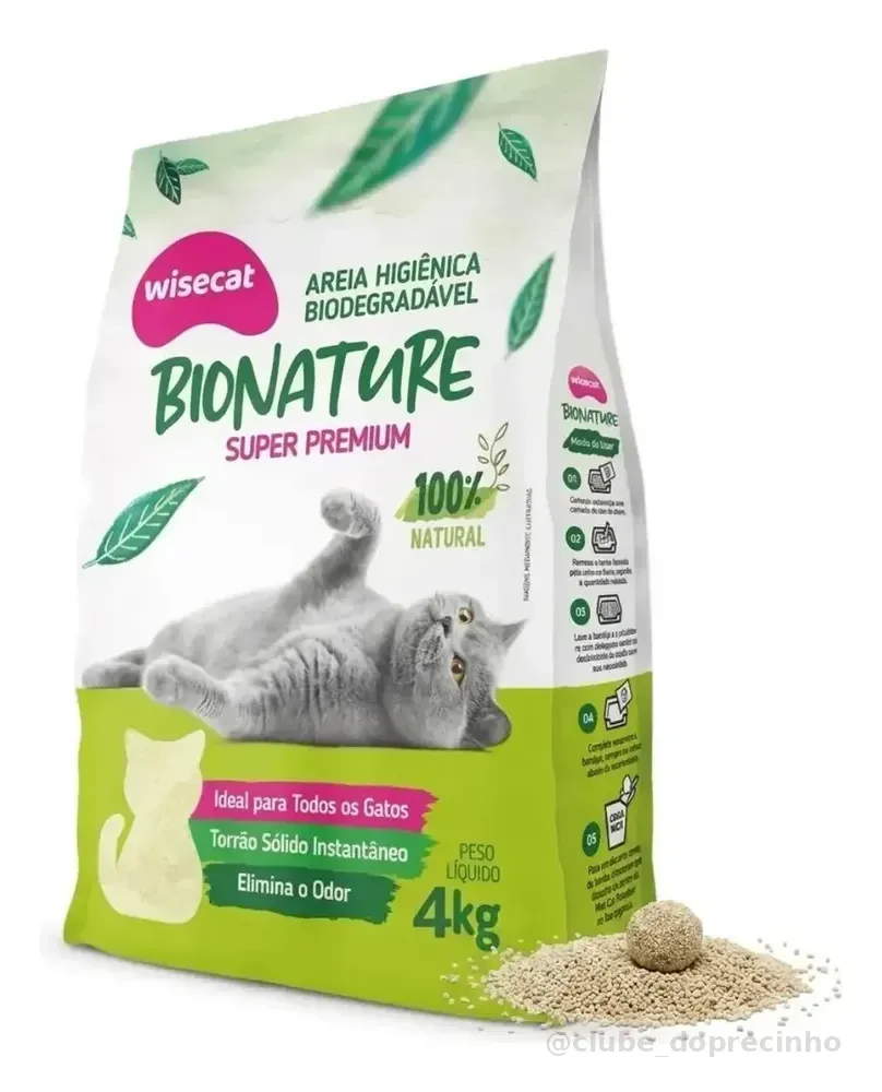 Areia De Mandioca Para Gatos Biodegradável Wisecat 4kg Bionature
