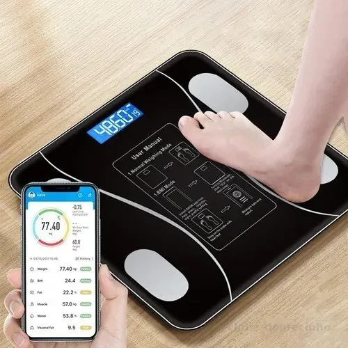 Balança Bioimpedância Corporal Digital APP Bluetooth Suporta até 180 kg