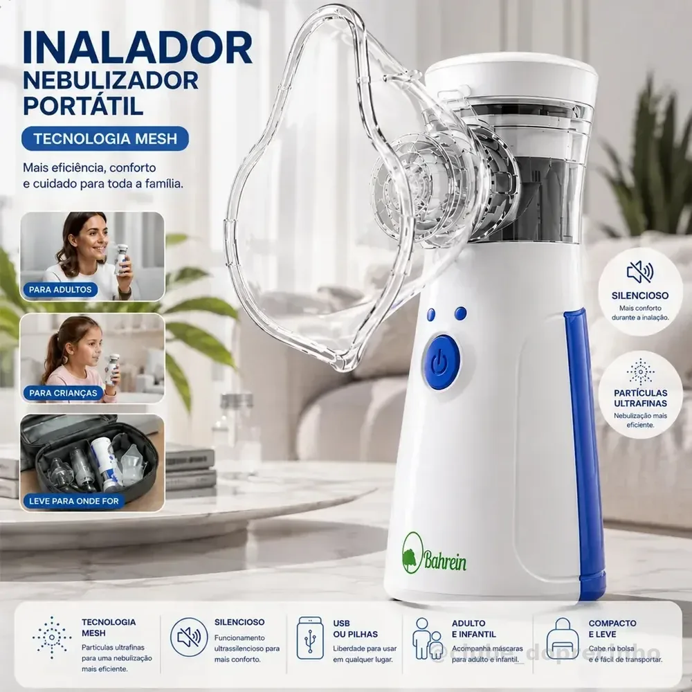 Inalador Nebulizador Portátil Bahrein Usb Pilha Cor Azul Silencioso Aparelho Inalação Compacto Mesh Bivolt Nebulizador Com Rede Vibratoria Aparelho Para Inalacao Inalador Silencioso Aparelho Inalador