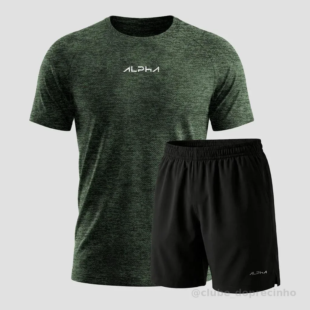 Kit Bermuda+Camiseta New Fluid Dry Fitness Academia Alpha Co