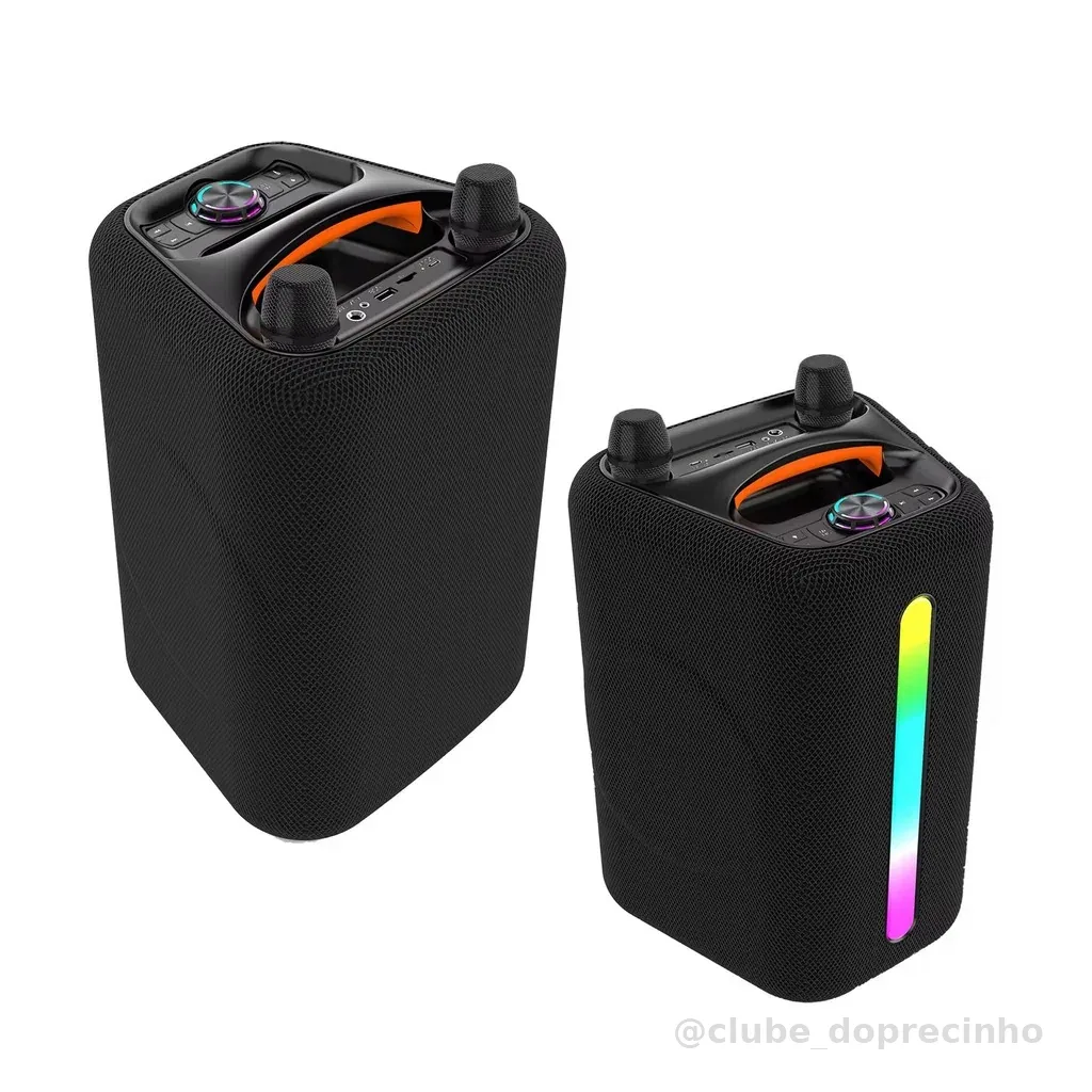 Caixa de Som 2 Microfones Portátil Bluetooth 5.0 Bateria RGB USB somBox D-XK312