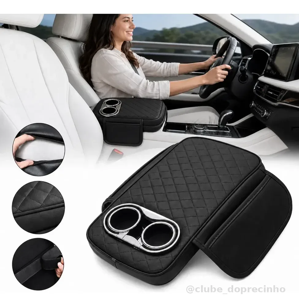 Almofada Apoio De Braço Universal Carro Console Central Para Guardar Itens Como Celular, Copo, Estojo De Óculos E Cartões