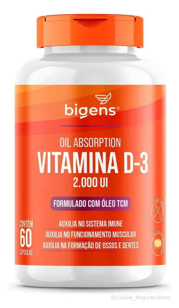 Vitamina D3 2000UI Bigens Premium Com Óleo TCM 60 Cápsulas