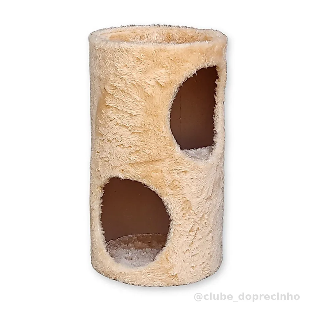 Arranhador Toca para Gatos Tunel Duplo Casa de Sisal MDF 2 Andares Cama Casinha