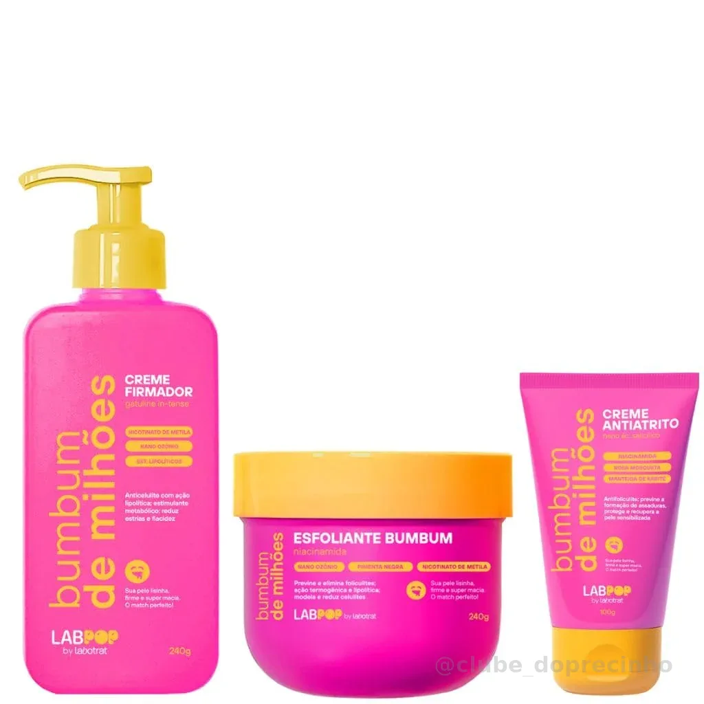 Kit Cuidado Completo Bumbum de Milhões - Esfoliante, Creme Antiatrito e Firmador - LabPop by Labotrat - Hidratação, Firmeza e Proteção para Glúteos