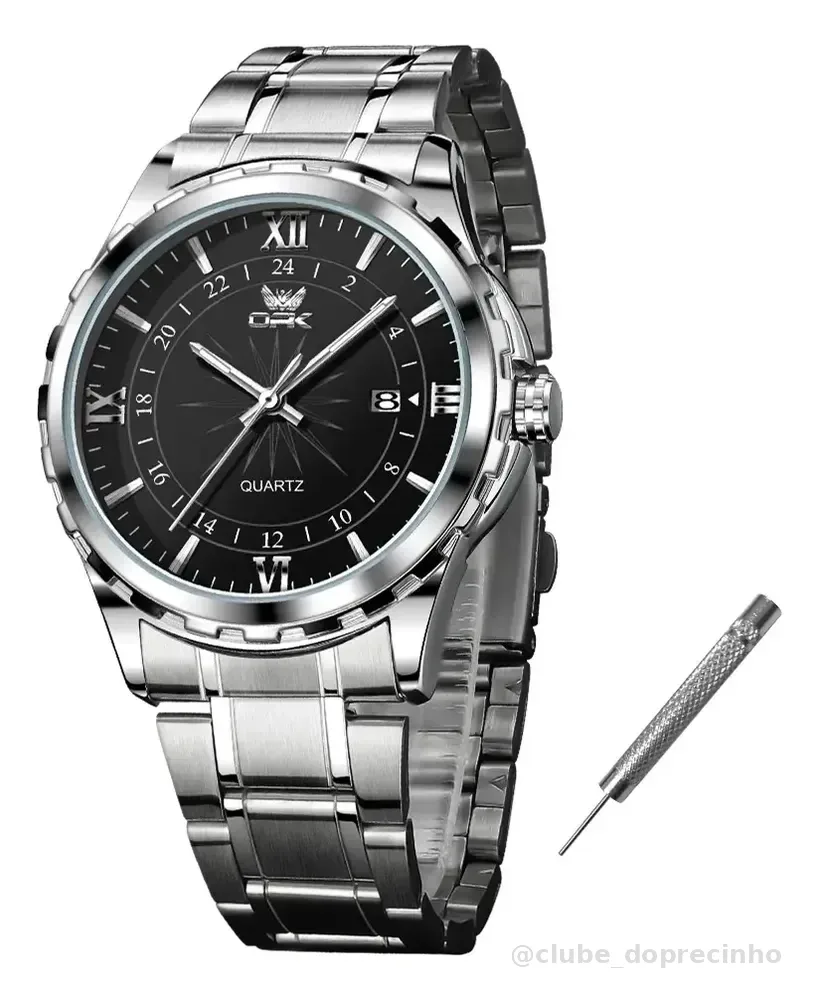 Opk Original Relógio Masculino Quartzo À Prova D'água 6003 Prateado Preto