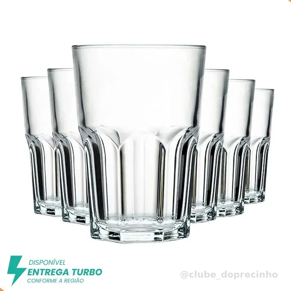 Jogo De Copos Em Vidro Kit 6 Peças Cozinha Água Suco Drink Refrigerante 350ml Mesa Posta Casa Nova