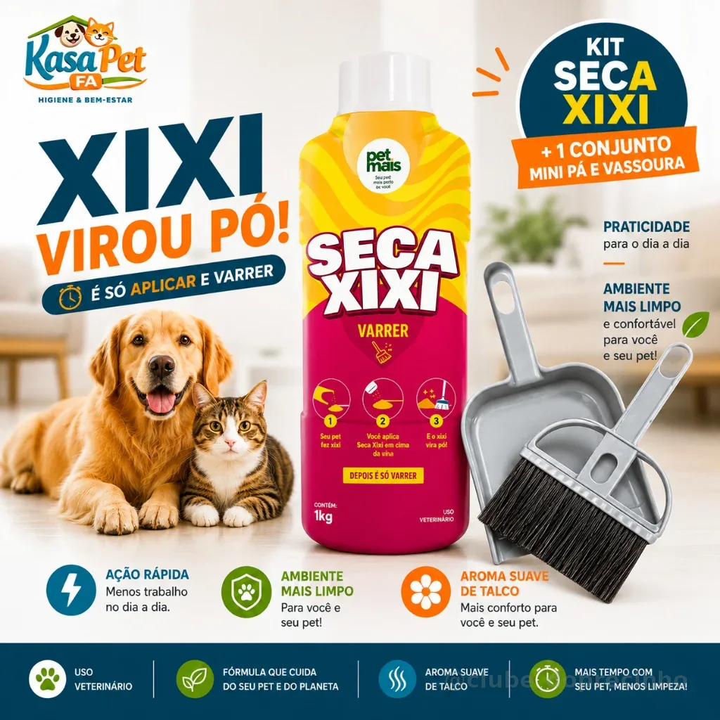 1 Seca Xixi de 1 kg PetMais + 1 conjunto de Mini Vassoura e Mini Pá Cores Sortidas