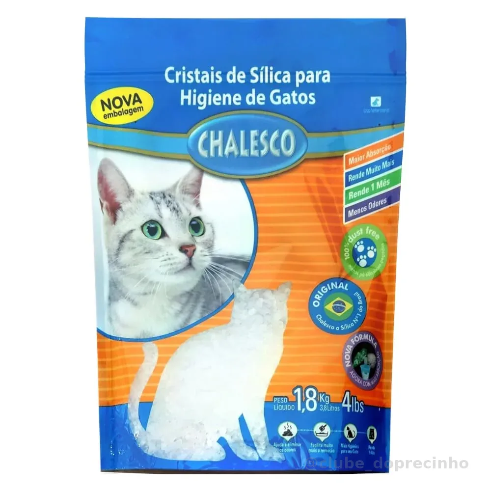 Areia Higiênica Sílica Chalesco para Gatos 1,8 kg – Alta Absorção e Controle de Odores