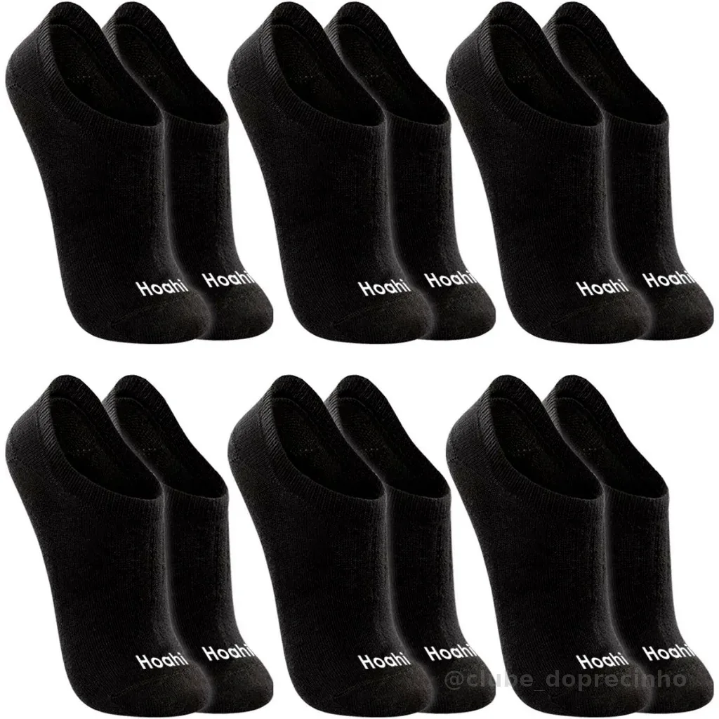 Kit 6 Pares Meias Hoahi Cano Baixo Soquete Algodão Masculina Feminina Confortável Macia Casual