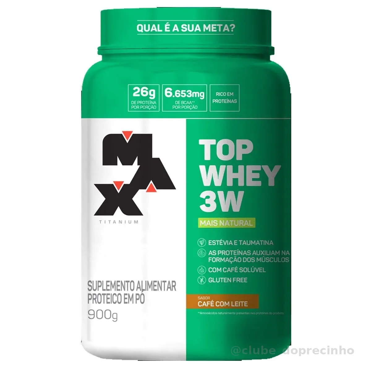 Top Whey 3W (900g) - Sabor Mais Natural - Café com Leite, Max Titanium
