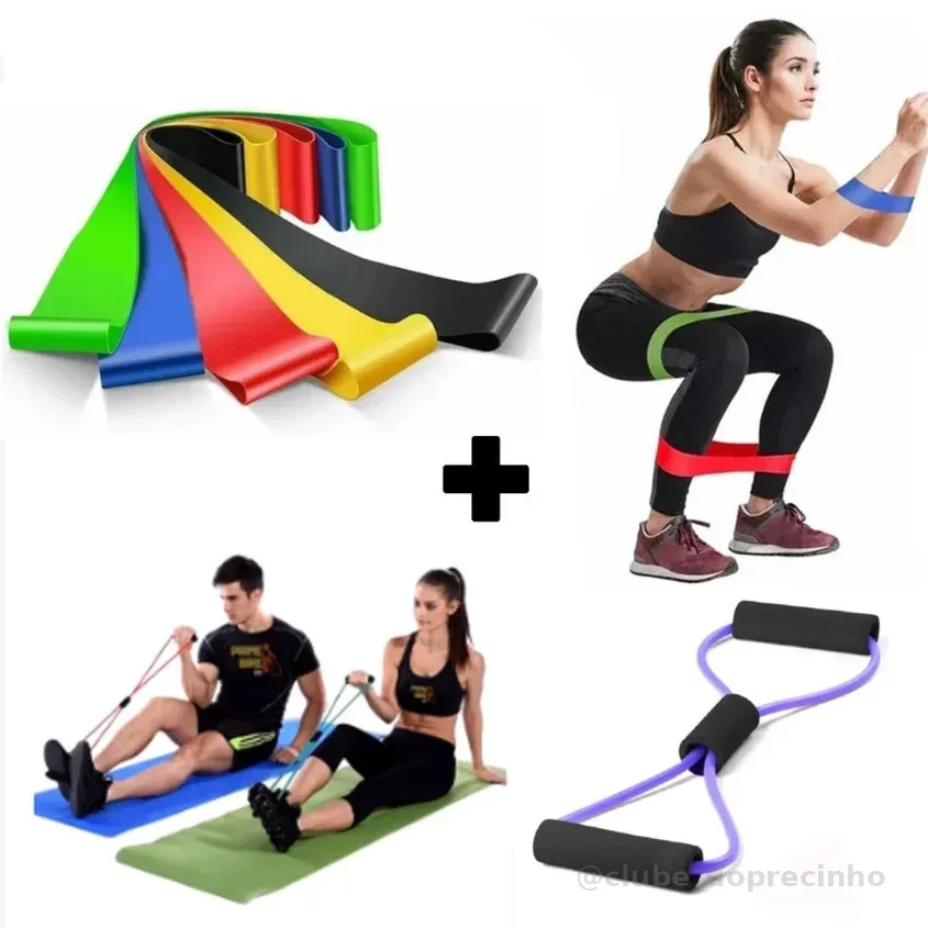 Kit  Elástico de Treino Mini Band + Elástico Tensão Extensor Exercício Treino Funcional Fisioterapia em Casa
