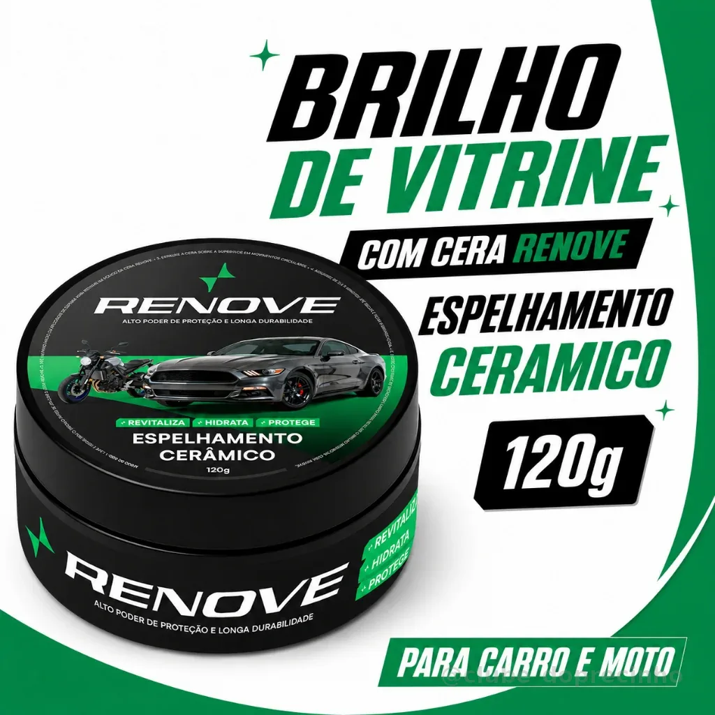 Cera Carnaúba Automotiva Renove 120g - Brilho Profundo, Toque Liso e Repelência à Água