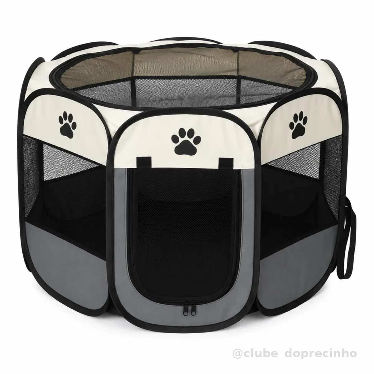 Cercado para Cachorros e Gatos Dobrável 114x114x58cm | Cercadinho Pet Portátil com Tela Respirável, Topo Removível e Porta com Zíper | Canil Desmontável para Filhotes e Viagens