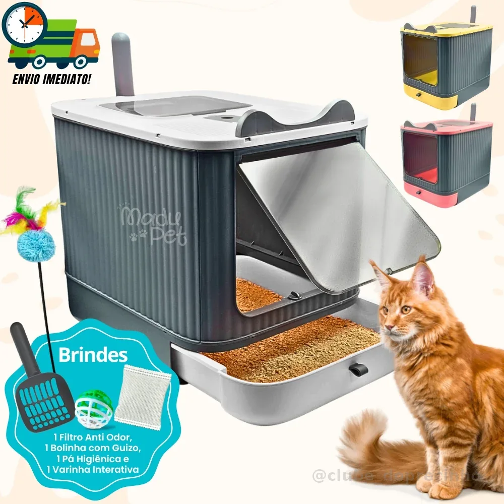 Caixa de Areia Fechada Para Gatos Banheiro Higiênico Luxo Com Gaveta + Pá e Filtro Anti Odor