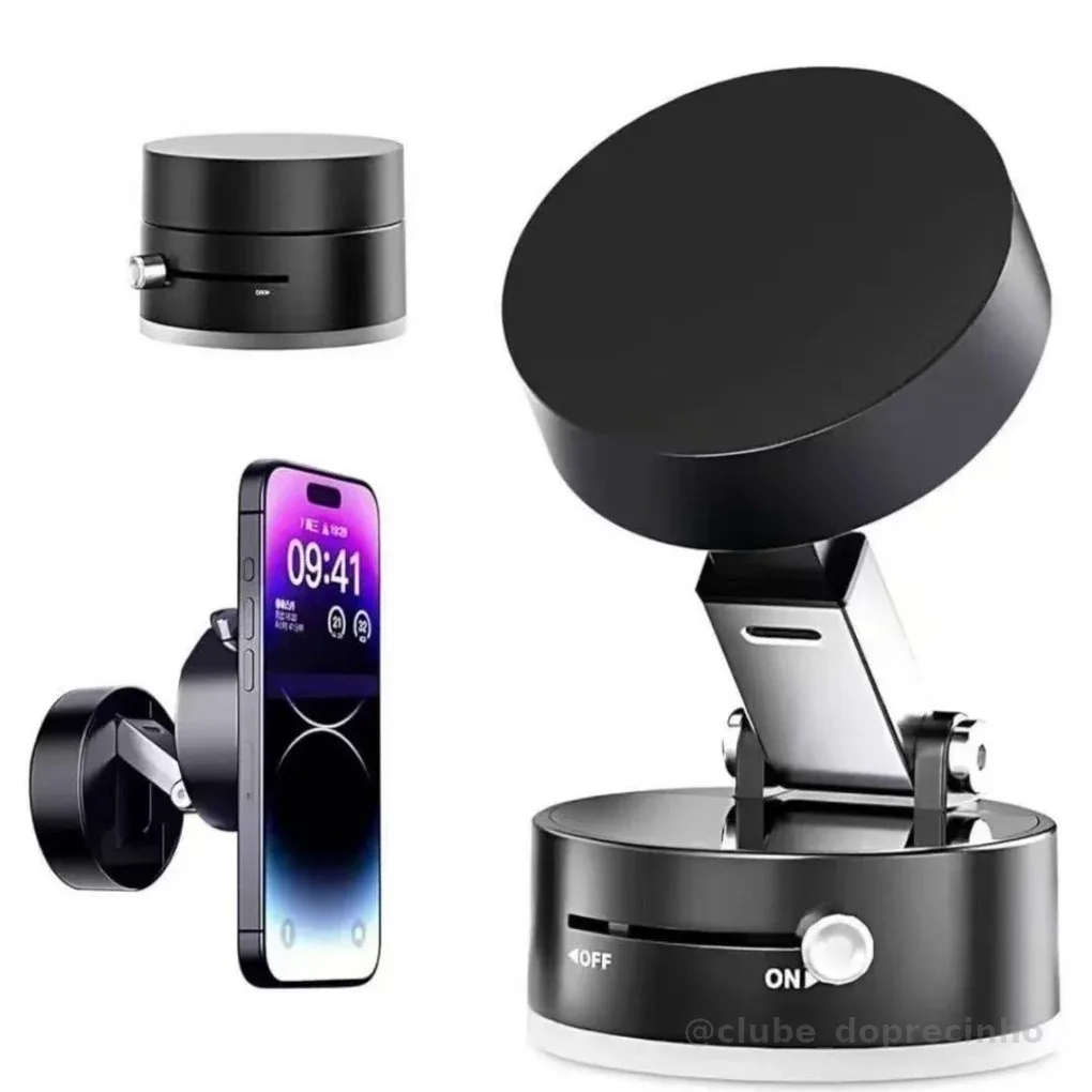Suporte Magnético 360° Dobrável para Celular com Ventosa Dupla Face a Vácuo – Base Veicular Universal para Painel