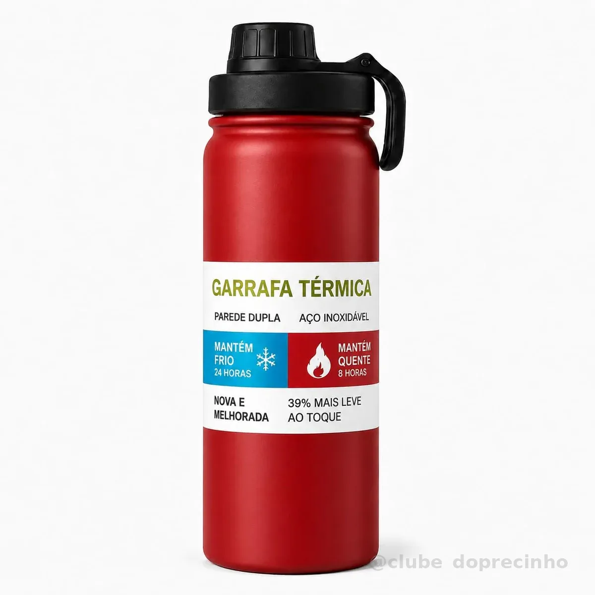 Garrafa Térmica Inox 800ml Parede Dupla Antivazamento Squeeze - Vermelha