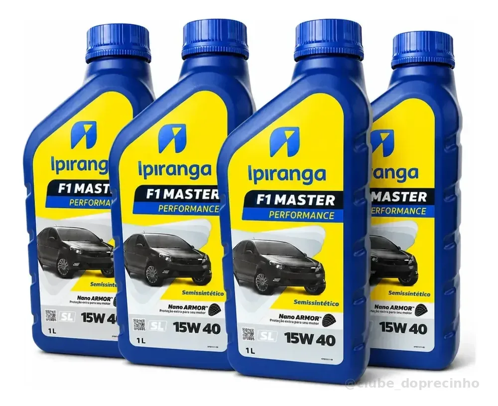 Kit Com 4 Litros Ipiranga 15w40 API SL F1 Master Performance Semi-Sintetico Original