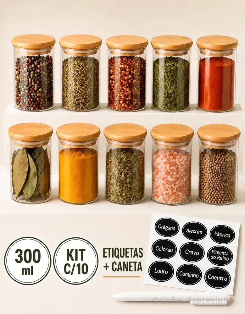 Porta-temperos Ame Cozinha Porta Temperos Bambu marrom om capacidade para 10 unidades, inclui 10 potes