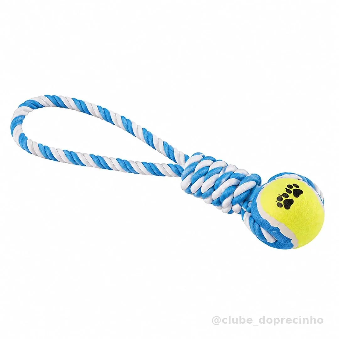 Brinquedo para Cachorro com Corda Trançada e Bola Mordedor Interativo para Limpeza Dental e Exercício do Pet Resistente para Puxar e Morder (CORES SORTIDAS)