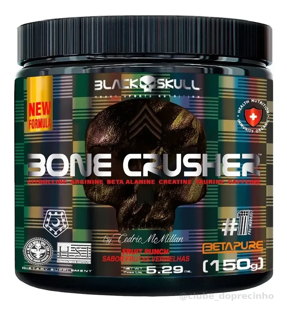 Pré-treino Bone Crusher 150g Cedric Mcmillan - Black Skull Sabor Frutos vermelhos