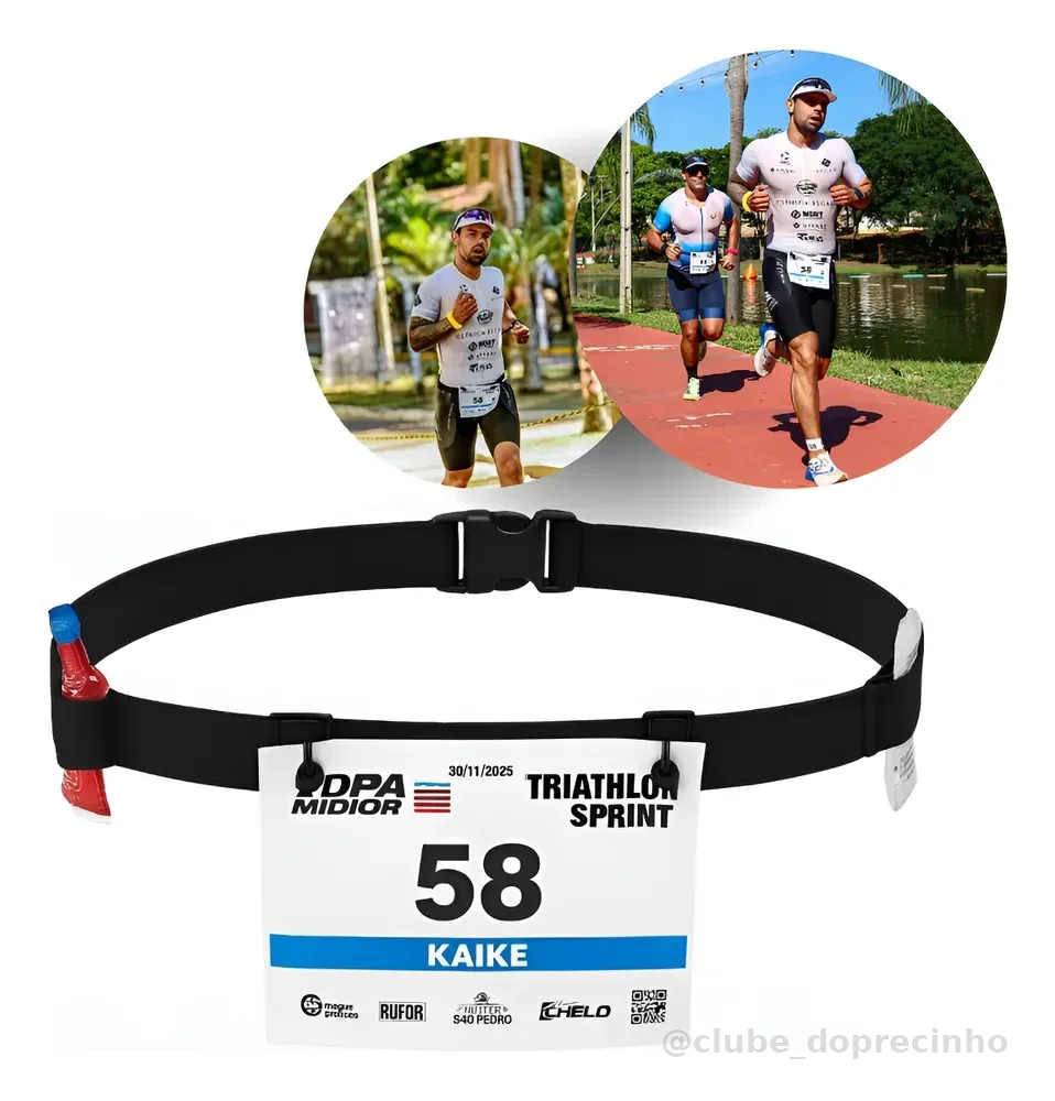 Cinto Porta Numero Para Corrida Triathlon Ciclismo Carbo Gel Preto