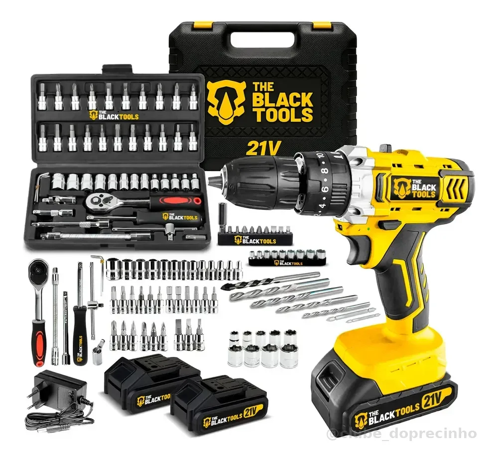 Furadeira Parafusadeira De Impacto 2 Baterias 21v + 46 Peças Amarelo 110v/220v 60hz