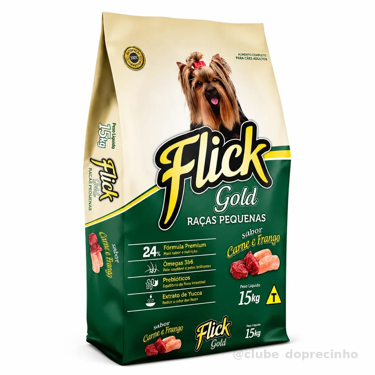 Ração para Cães Adultos Flick Gold Raças Pequenas 15kg Sabor Carne e Frango
