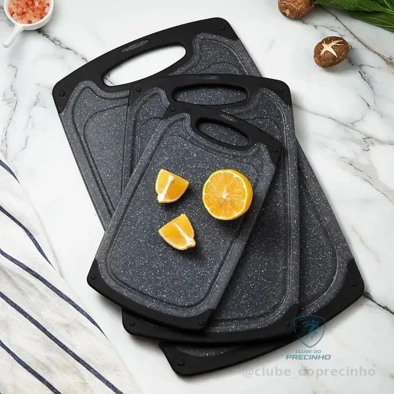 Kit 3 Taboa De Carne Cozinha Tabua Corte Polietileno Oferta Geométrico Preto
