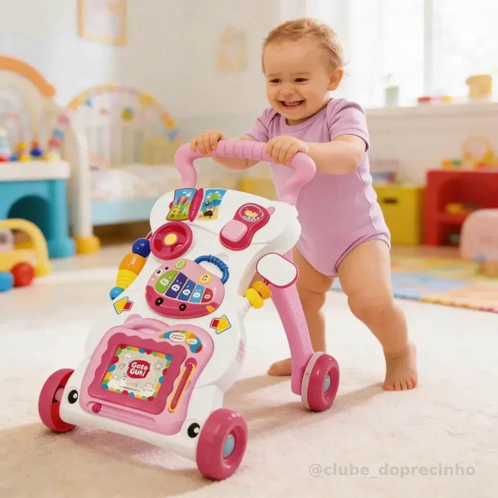 Andador Infantil Brinquedo Educativo Musical Didático Bebê Rosa