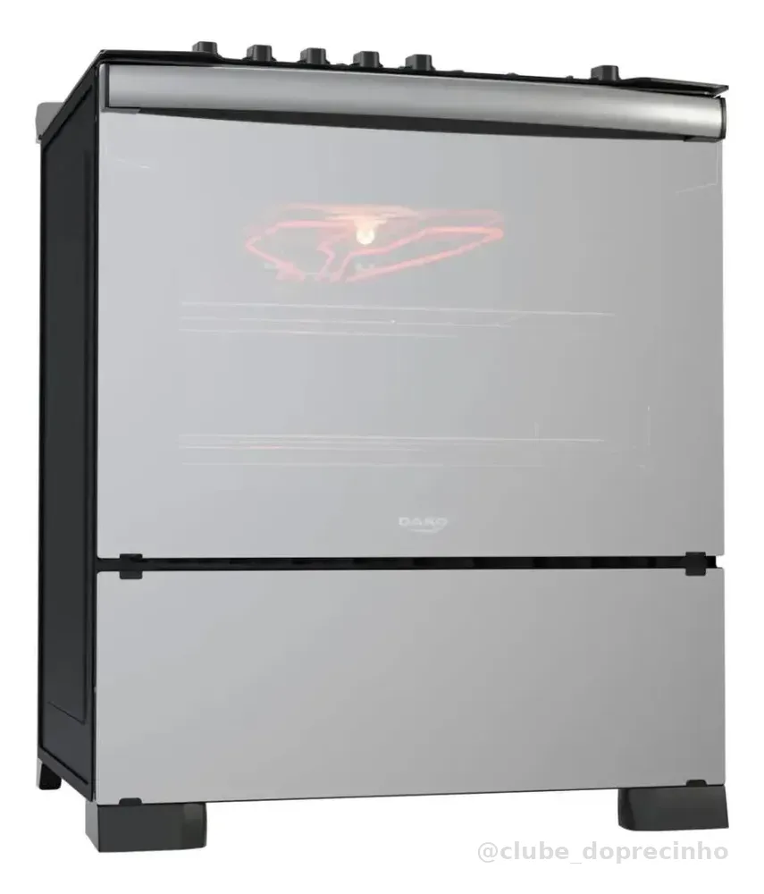 Fogão 5 Bocas Dako Diplomata Glass Style com Frente Espelhada Mesa de Vidro e Grill com Timer e Tripla Chama Bivolt