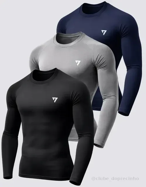 Kit 3 Camisetas Térmicas Masculina Segunda Pele Camisa Uv50-
