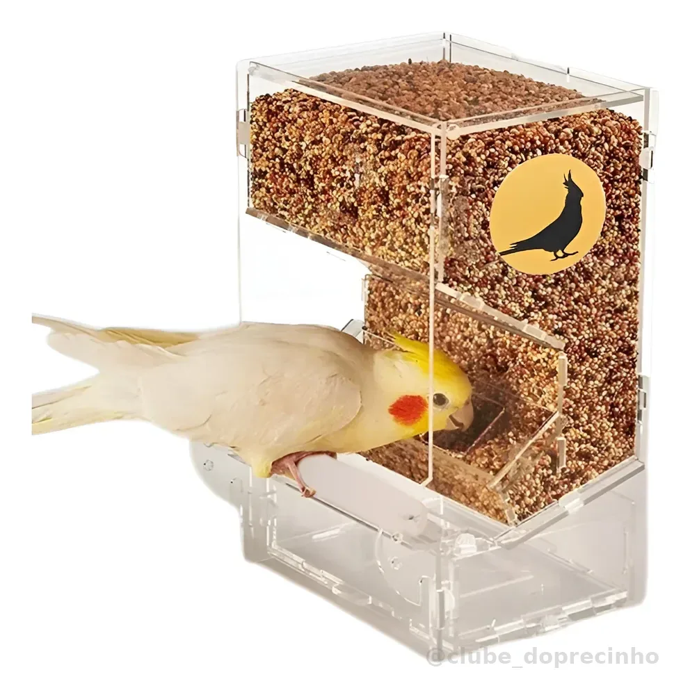 Comedouro De Sementes Em Acrílico Para Aves Calopsita Transparente