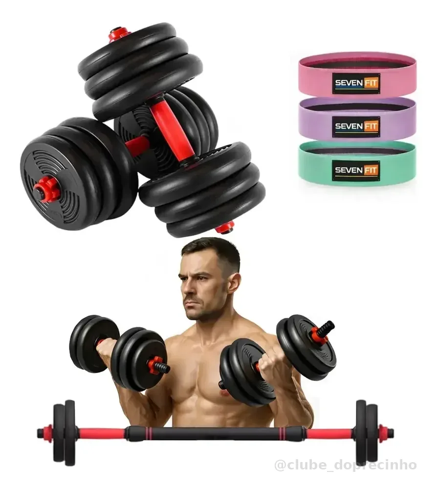 Kit Halteres E Anilhas Musculação Ajustáveis Academia Fit 6 Em 1 10kg Marca Sevenfit + Brinde Incluso