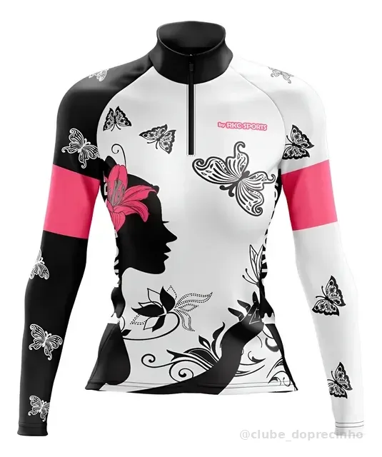 Camisa De Ciclismo Mountain Bike Feminina Borboletas Branca