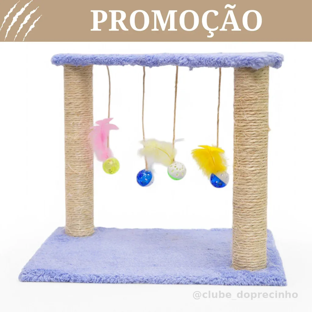 Arranhador para Gatos Interativo – Poste de Sisal + Brinquedos Suspensos