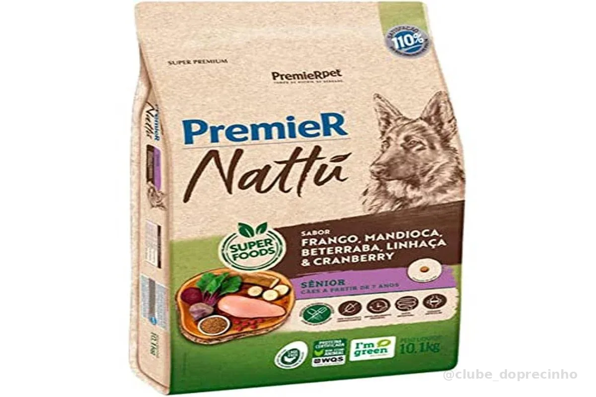PremieR Pet Nattu Ração Seca para Cães Sênior de Todos os Portes Sabor Mandioca 10,1kg