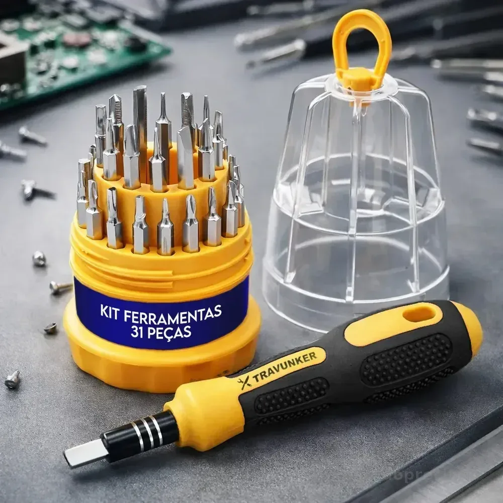 Kit Jogo Ferramentas 31 Peças Chaves Fenda Philips Torx Allen Estrela Precisão Cabo Emborrachado Imantado Estojo Organizador Reparos Eletrônicos Manutenção Celular Notebook