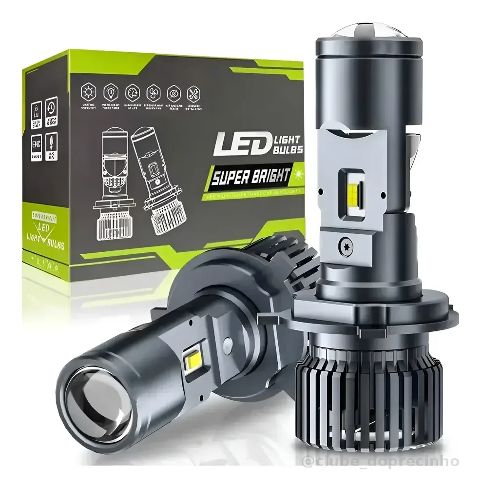 Par Ultra Led Lampada Mini Projetor H4 Canhão 200w 50000lm H4 Preto Branco Frio