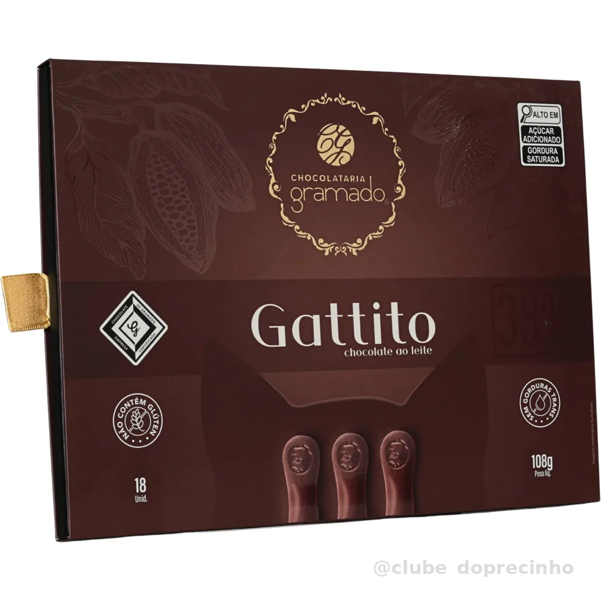 Chocolataria Gramado, Gattito de Chocolate ao Leite 38% Cacau, 108 g