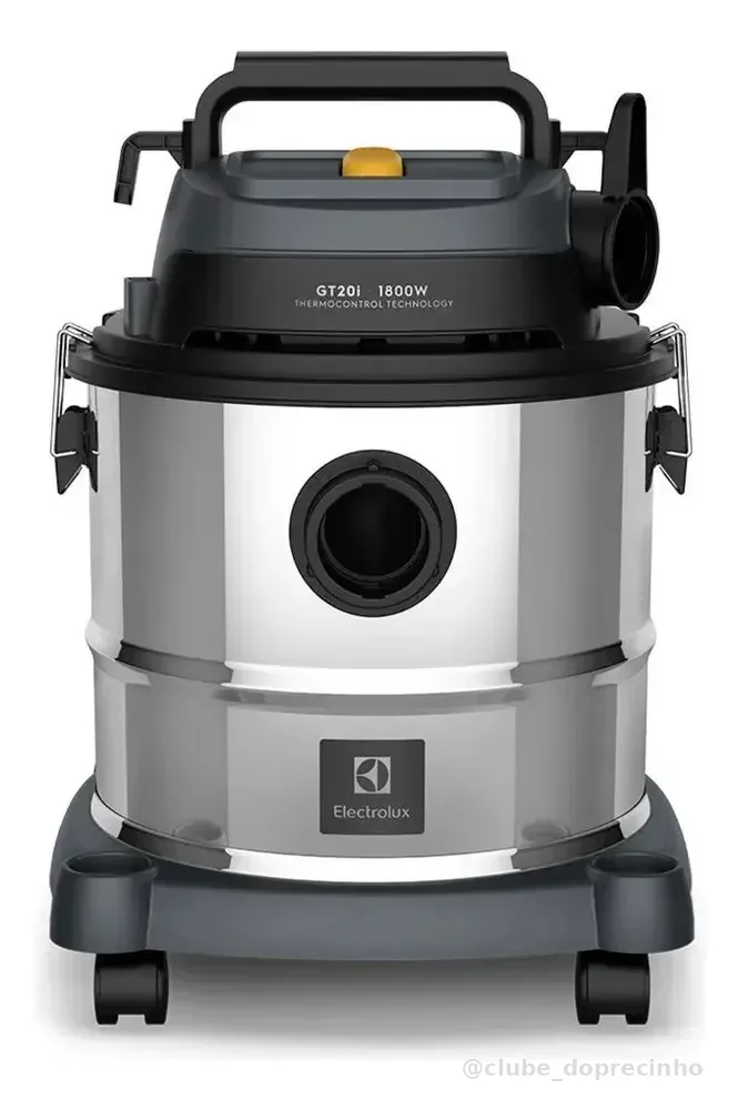 Aspirador Pó e Água Electrolux função Sopro Compacto Líquidos Químicos Inox 1800W 20L total 15L útil protetor térmico GT20i
