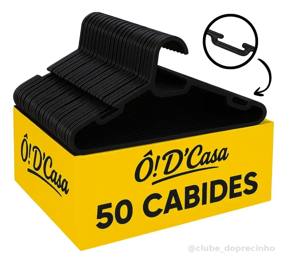 Kit 50 Cabides de Plástico Preto para Roupa Adulto Reforçado