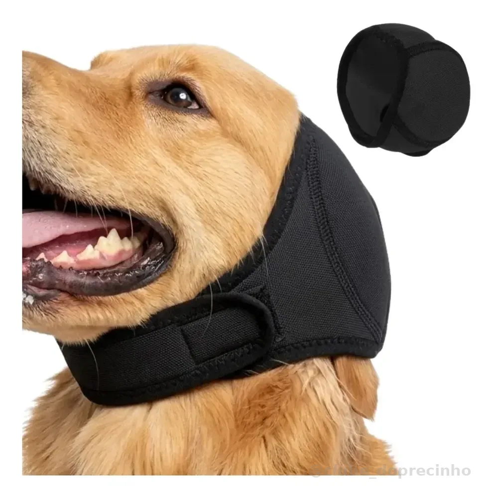 Protetor De Orelha Ouvido Antirruído Calmante Pet Capa Cão Preto M