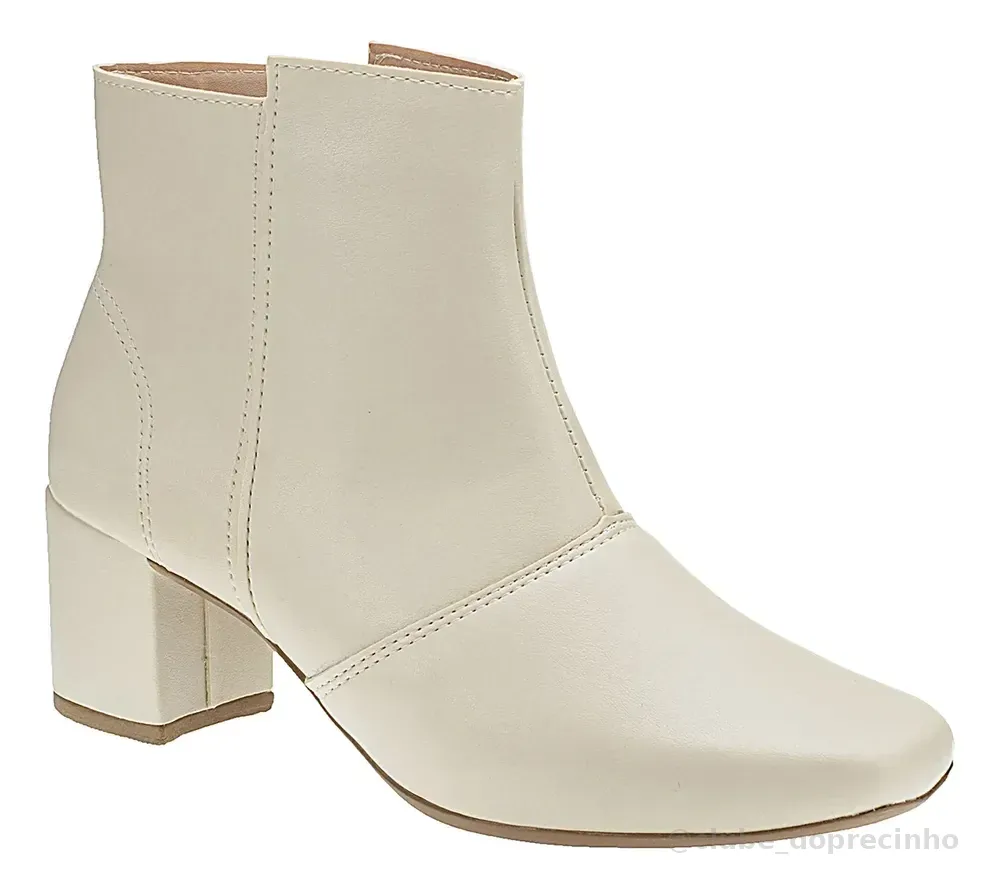 Bota Coturno  Salto Grosso Médio Bico Quadrado Cano Curto Off White 34 Br