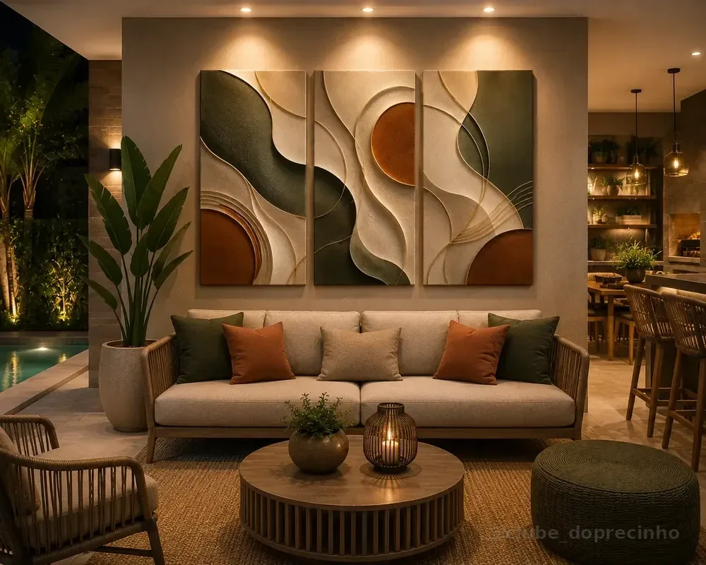 Quadro Decoração Abstrato Decoração Tons Verdes Mdf 120x60 Abstrato Tons Neutros