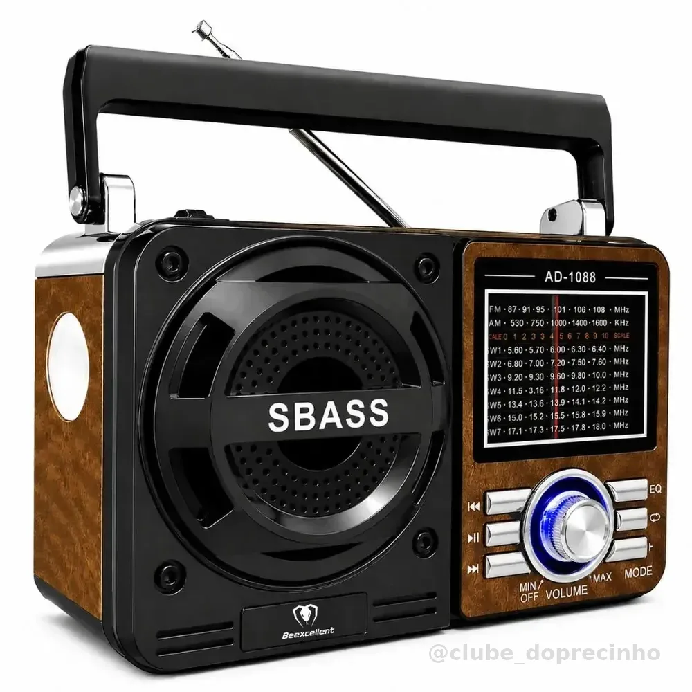 Rádio Caixa De Som Bluetooth Recarregável Led Beexcellent Marrom Madeira