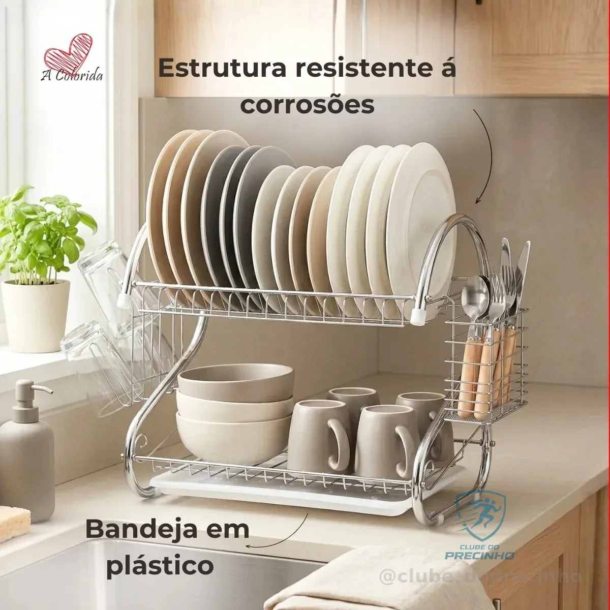 Escorredor De Louça Pratos Talheres Inox Cozinha Duplo  Prateado